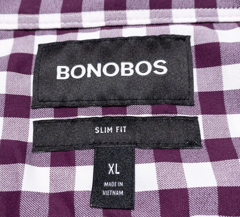 Bonobos Tech Shirt XL Slim Fit Mens Nylon Blend Wicking Long Sleeve Purple Check