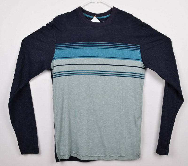 Prana Men's Sz Small Organic Cotton Free Stripe Navy Blue Long Sleeve Shirt