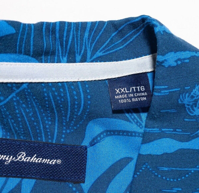 Tommy Bahama XXL Hawaiian Shirt Men's Blue Floral Aloha Rayon Loop Collar 2XL
