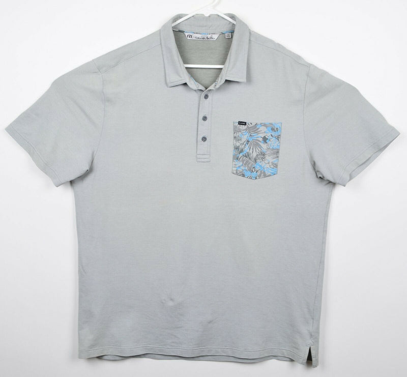 Travis Mathew Men's 2XL Gray Floral Cotton Poly Blend Golf Pocket Polo Shirt