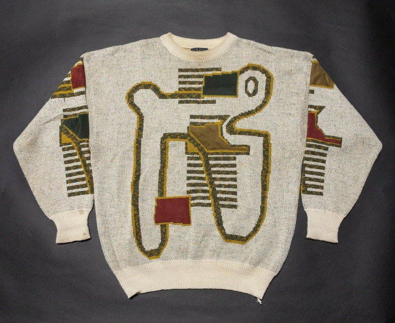 Bugatchi Sweater Men's XL Vintage 90s Abstract Wool Blend Crewneck Pullover