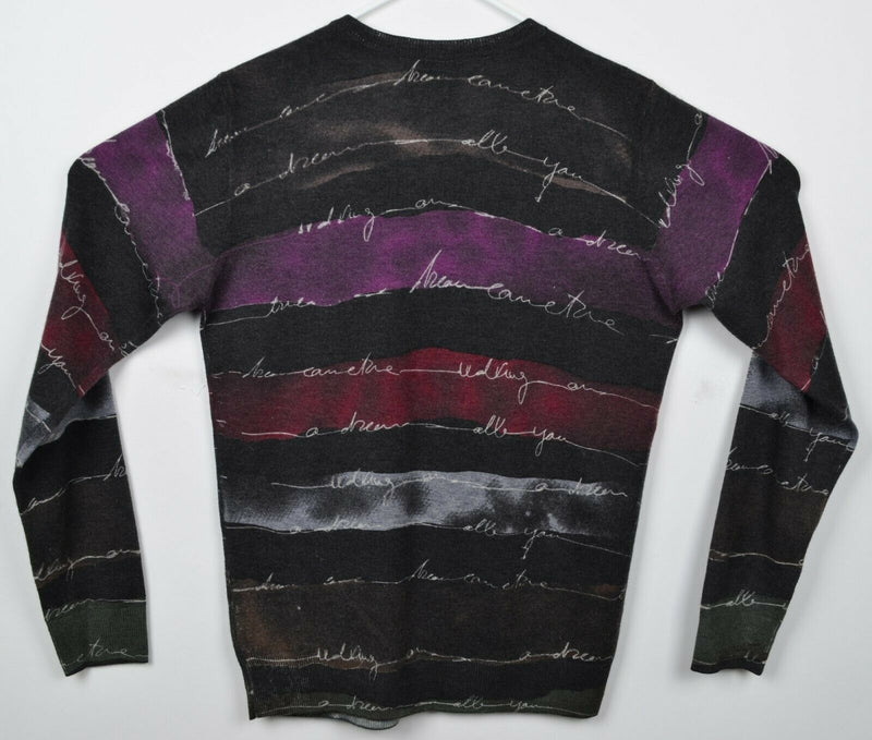Desigual Women's Medium Multi-Color Script V-Neck Pullover Lightweight Sweater