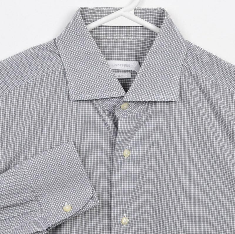 J.Lindeberg Men's 16.5/42cm Regular Fit Gray Check Spread Collar Dress Shirt