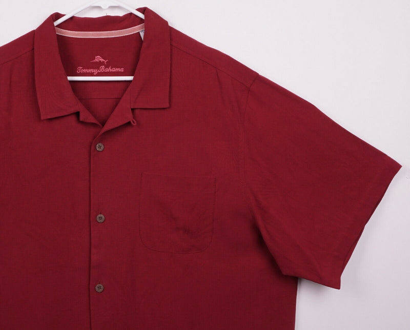 Tommy Bahama Men's Sz 2XL 100% Silk Burgundy Red Textured Hawaiian Aloha Shirt