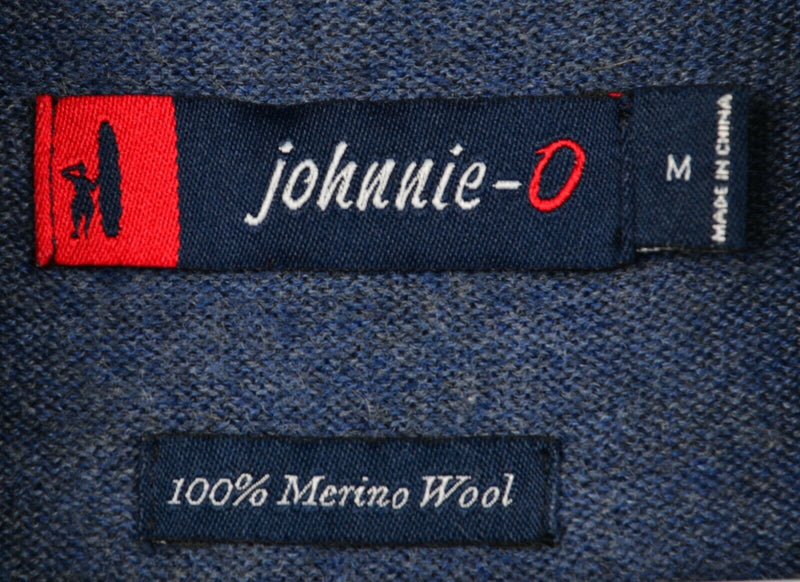 Johnnie-O Men's Medium 100% Merino Wool Blue Preppy 1/4 Zip Pullover Sweater