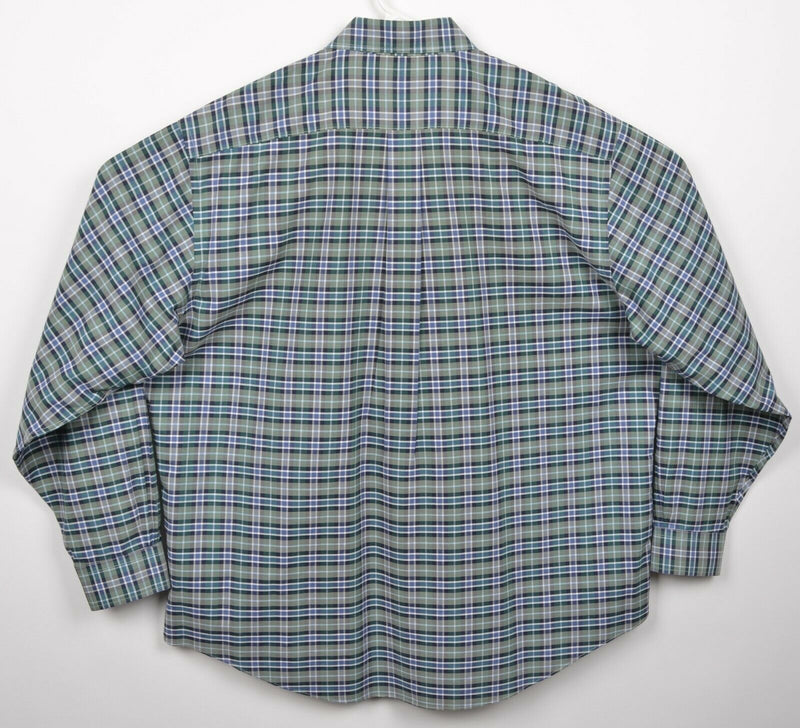 Brooks Brothers Men's XL Non-Iron Green Blue Plaid Logo Button-Down Shirt