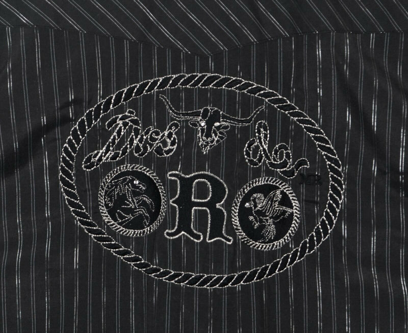 ORO Boots Men's Sz Large Pearl Snap Metallic Silver Black Stripe Western Shirt