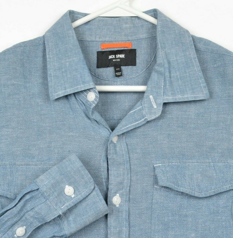 Jack Spade New York Men's Medium Linen Rayon Blue Chambray Button-Front Shirt