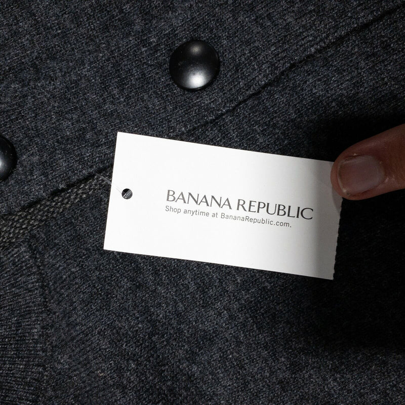 Banana Republic Men XL Merino Wool Blend Dark Gray Snap Collar Pullover Sweater