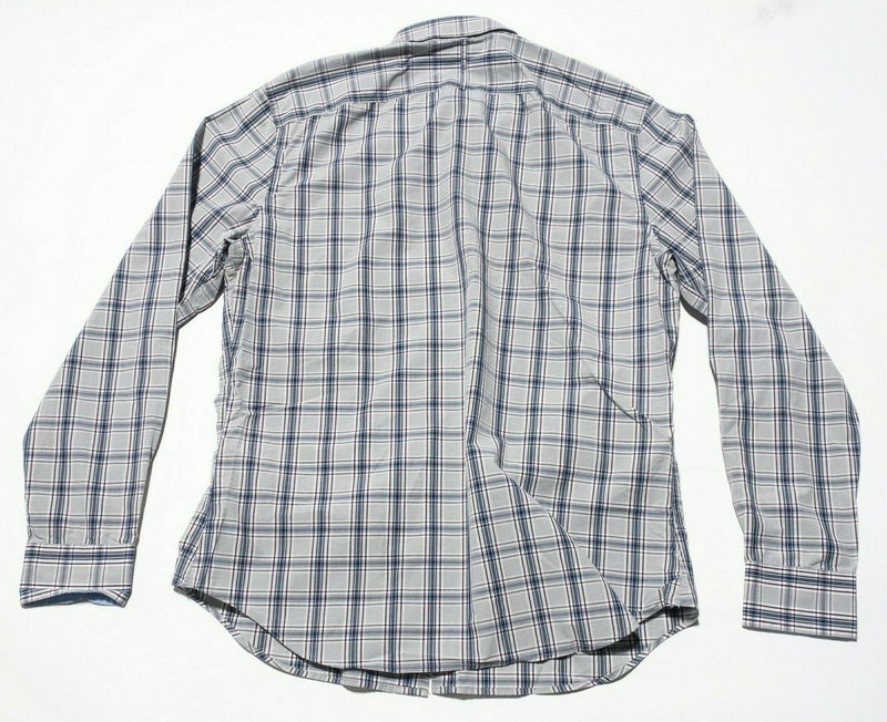 Banana Republic Luxe Poplin Button-Down Shirt Gray Plaid Men's Large Grant Slim