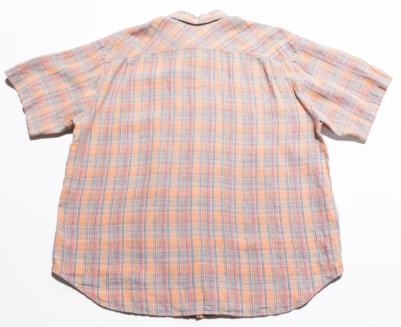 Tommy Bahama Linen Shirt Men's 2XL Orange Plaid Button-Up Short Sleeve Hawaiian