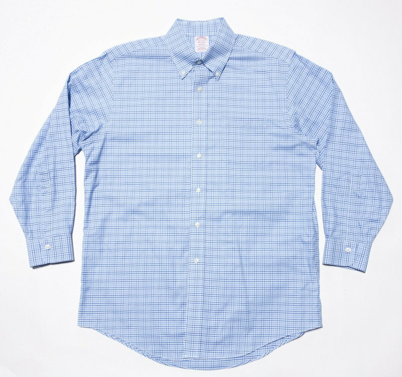 Brooks Brothers Non-Iron Madison Dress Shirt Button-Down Blue Plaid Men 15.5-32