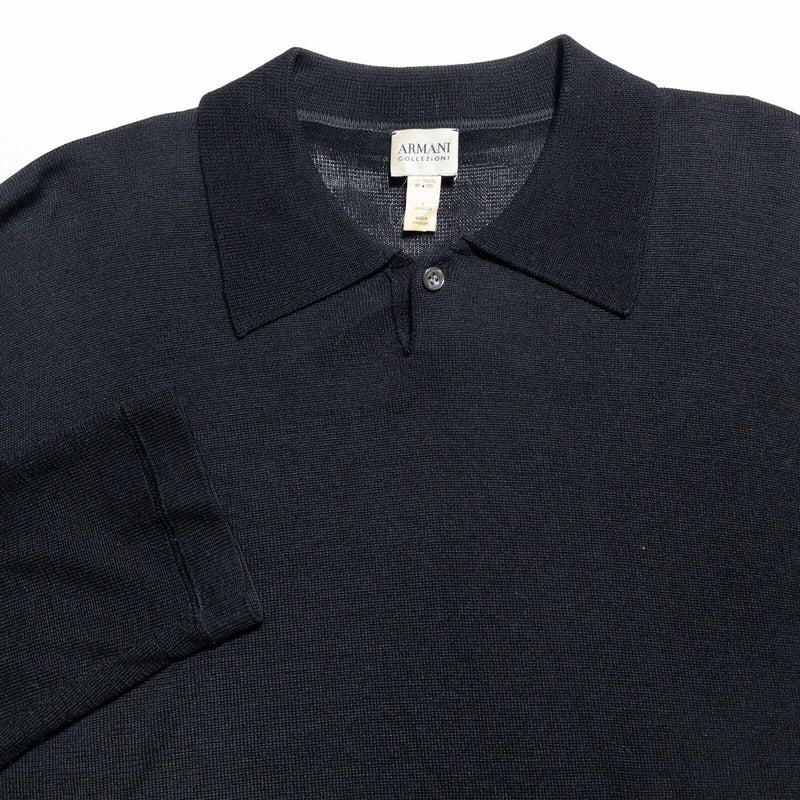 Armani Collezioni Sweater Men's Large Black Collared Pullover Knit Tencel Wool
