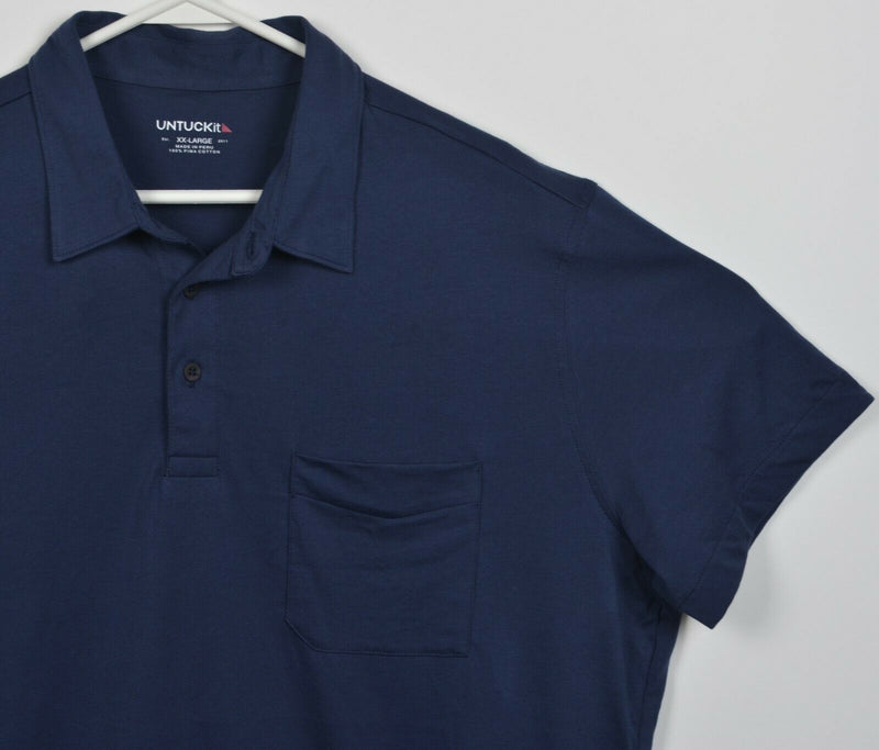 UNTUCKit Men's 2XL Solid Navy Blue Pima Cotton Soft Stretch Pocket Polo Shirt