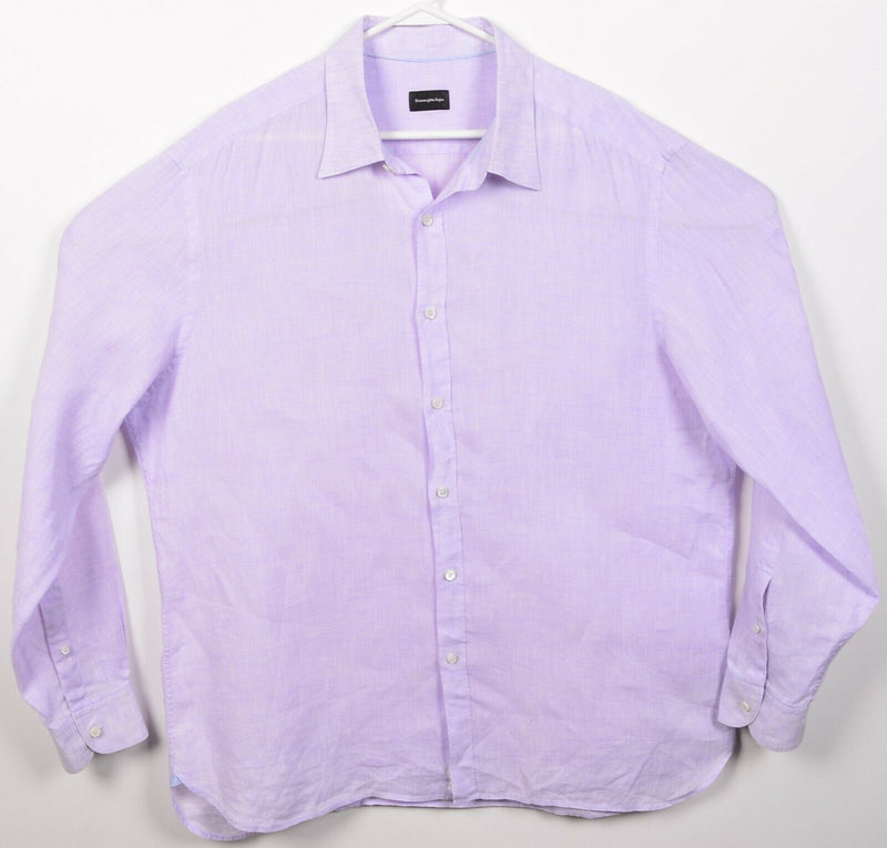 Ermenegildo Zegna Men's 2XL 100% Linen Solid Purple Boho Button-Front Shirt