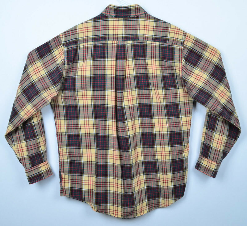 Viyella Men's Medium Cotton Wool Blend Yellow Red Tartan Plaid USA Flannel Shirt