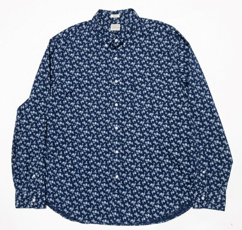 J.Crew Secret Wash Floral Shirt Button-Down Navy Blue Stretch Men's XL Classic