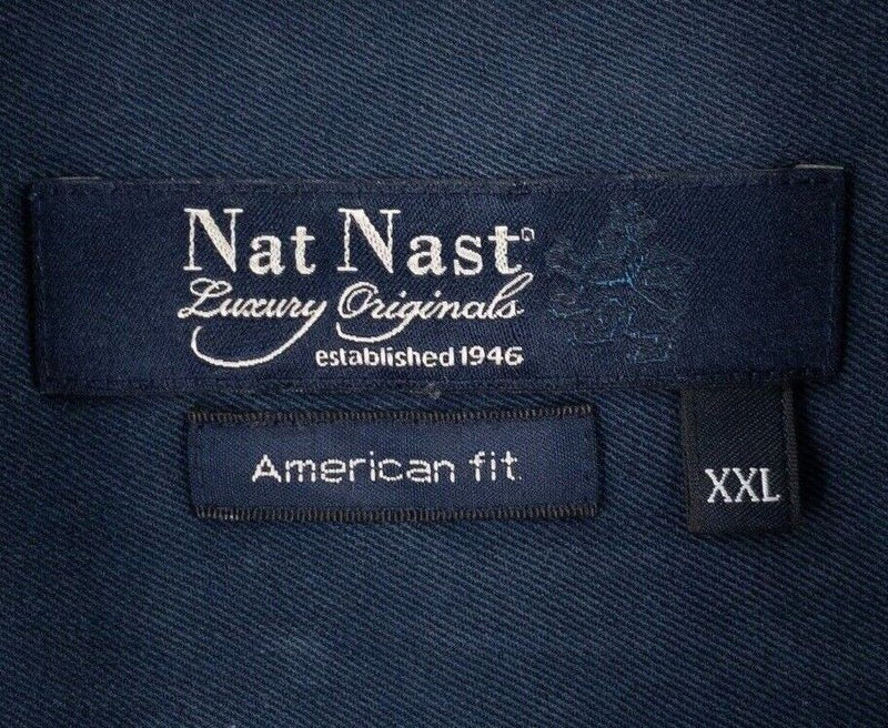 Nat Nast Silk Shirt XXL Men's Argyle Diamond Panel Navy Blue American Fit Retro