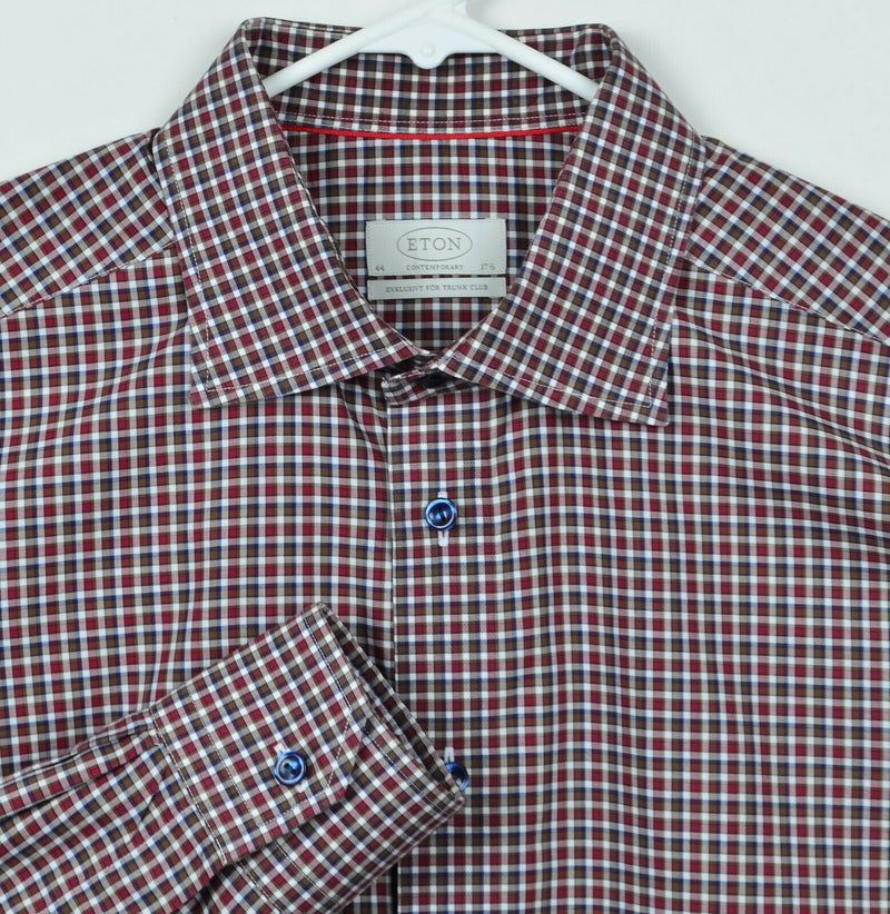 Eton Contemporary Men's Sz 17.5 XL Red Plaid Check Spread Collar Dress Shirt