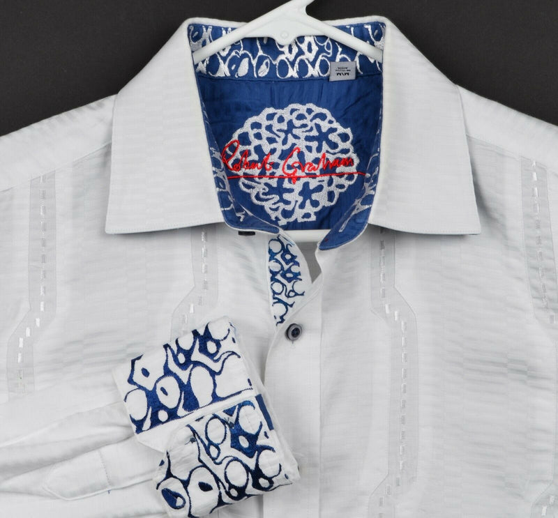 Robert Graham Men's Sz Medium Flip Cuff White Textured Dress Shirt
