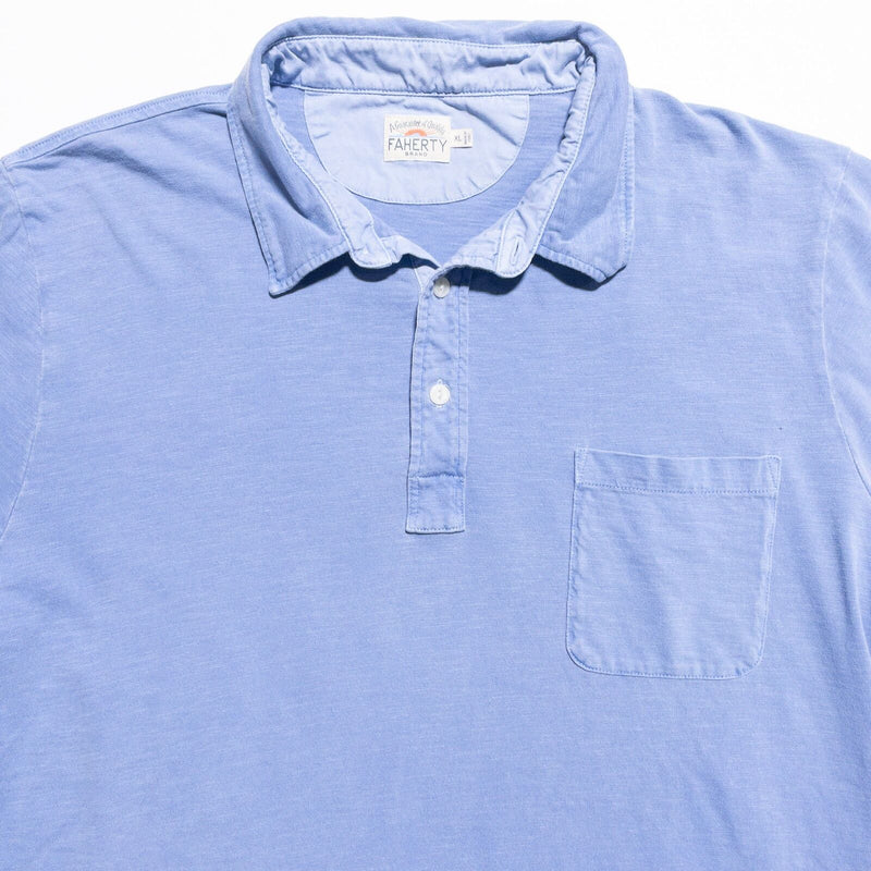 Faherty Polo Shirt Men's XL Solid Light Blue Pocket Short Sleeve Preppy