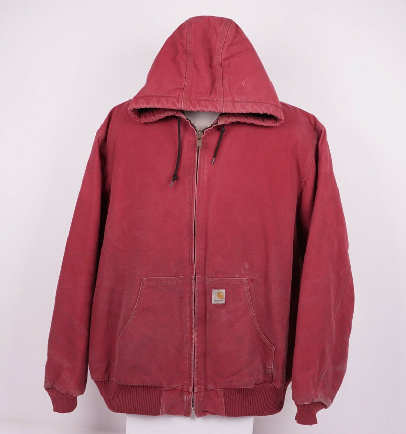 Carhartt Men's 3XL Tall Red Quilt Lined Canvas Hoodie Zip J140 Work Jacket