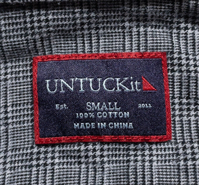 UNTUCKit Shirt Men's Small Glen Check Plaid Gray Long Sleeve Button-Up Casual