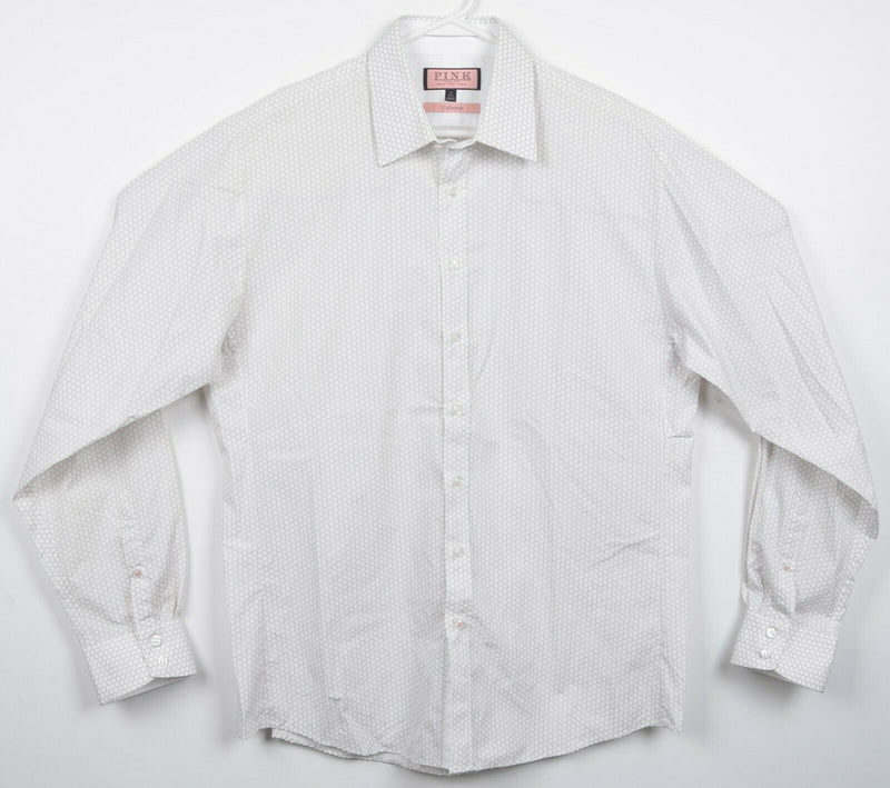 Thomas Pink Men's 17/43cm (XL) Collection Flip Cuff White/Gray Geometric Shirt