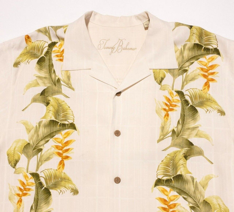 Tommy Bahama Silk Hawaiian Shirt Large Men's Floral Panel Bowling Aloha Camp