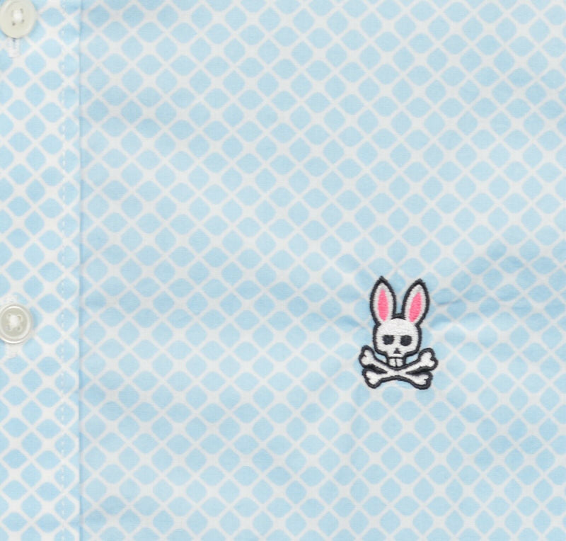 Psycho Bunny Men's XS (Extra Small) Blue Geometric Bunny Logo Button-Front Shirt
