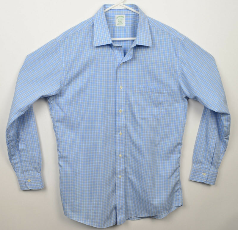 Brooks Brothers Men's 17-34 (XL) Non-Iron Blue Yellow Plaid Classic Dress Shirt