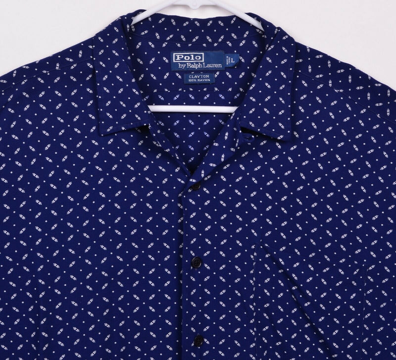 Polo Ralph Lauren Men's Sz Large Clayton 100% Rayon Blue Geometric Shirt
