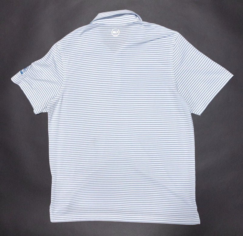 Vineyard Vines Jim Nantz Polo Large Men's Shirt White Blue Striped Wicking