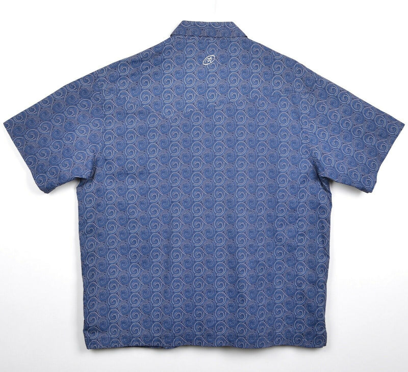 Cloudveil Men's Sz Large Blue Swirl Nylon Zip Pockets Hiking Button-Front Shirt
