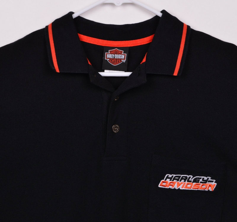 Harley Davidson Men's Medium Black Orange Embroidered Pocket Polo Shirt