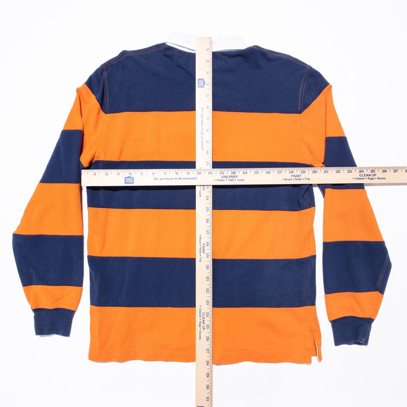 Polo Ralph Lauren Rugby Shirt Men's Medium Navy Blue Orange Striped 90s Preppy
