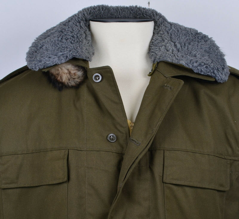 Vintage 70s Military Issue Men's Large? Green Lined Belted Foreign Parka Jacket