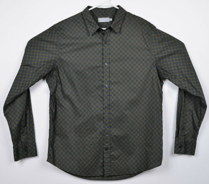 VINCE. Men's Large Dark Green Geometric Long Sleeve Button-Front Shirt