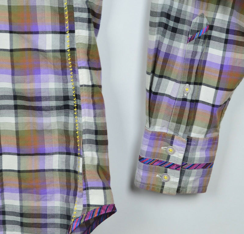 Robert Graham Freshly Laundered Men Medium Brown Purple Plaid Button-Front Shirt