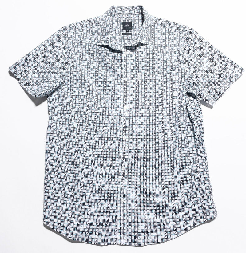 Armani Exchange Shirt Men's XL Slim Button-Up White Blue Geometric Polka Dot