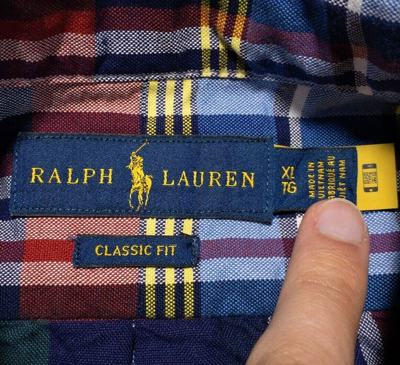 Polo Ralph Lauren Shirt XL Classic Fit Men's Plaid Blue Red Colorful Long Sleeve