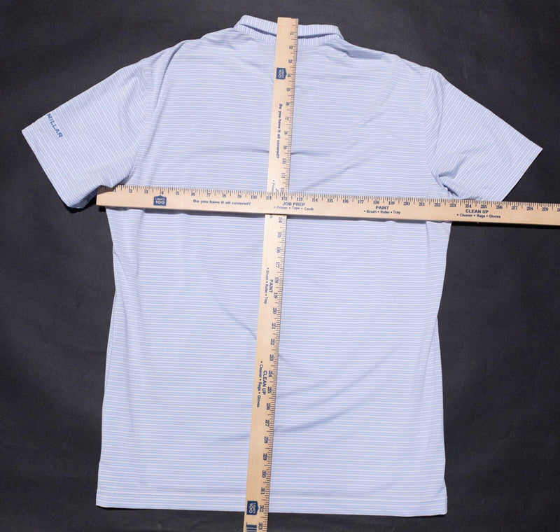 Peter Millar Crown Crafted Polo Mens Large Pink Blue Striped Wicking Sleeve Logo