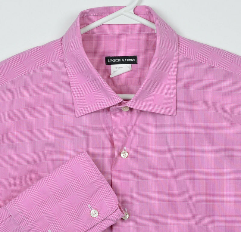 Bergdorf Goodman Men's 17.5/44 Pink Plaid French Cuff Italy Button-Front Shirt