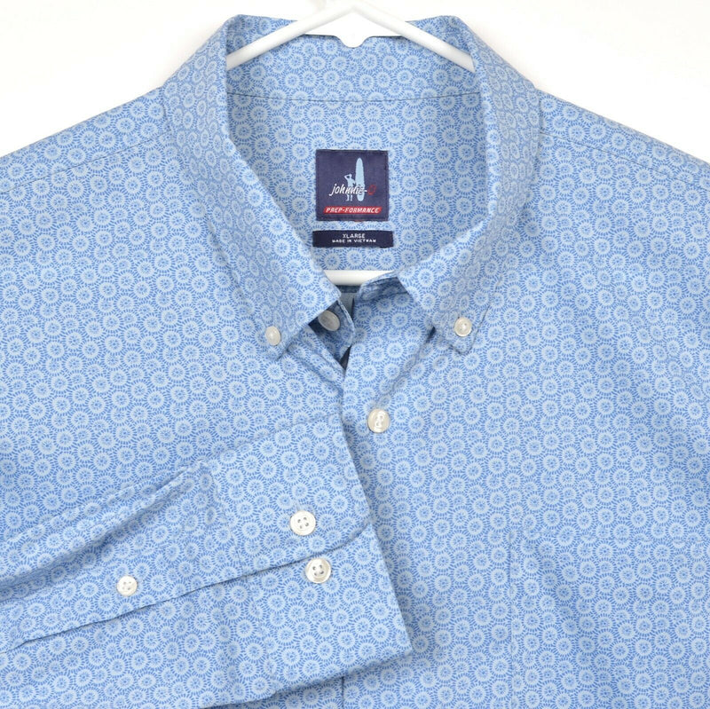 Johnnie-O Prep-Formance Men's XL Blue Geometric Nylon Blend Button-Down Shirt