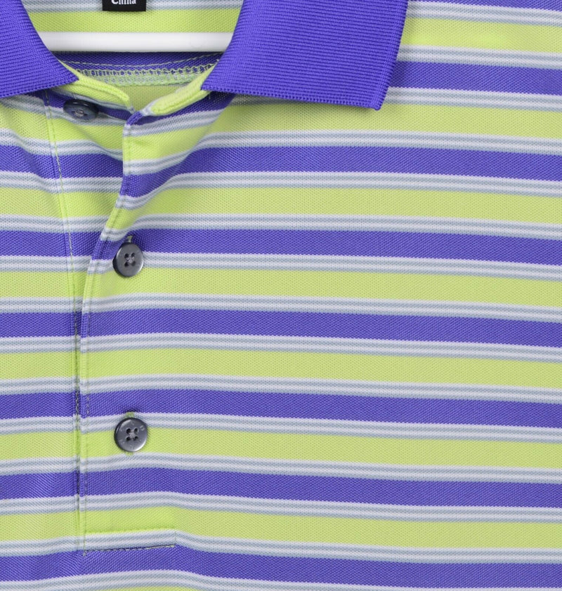 FootJoy Men's Sz XL Lime Green Purple Striped FJ Golf Polo Shirt Quail West