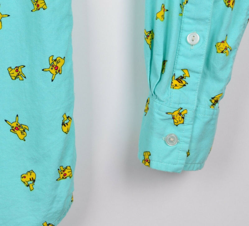 Pokemon Men's Sz Large Pikachu Patterned Teal Hawaiian Aloha Rayon Blend Shirt