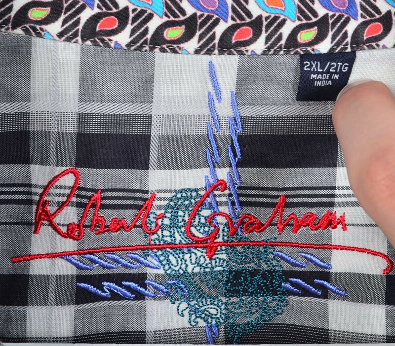Robert Graham Men's 2XL Flip Cuff Gray Plaid Designer Button-Front Shirt