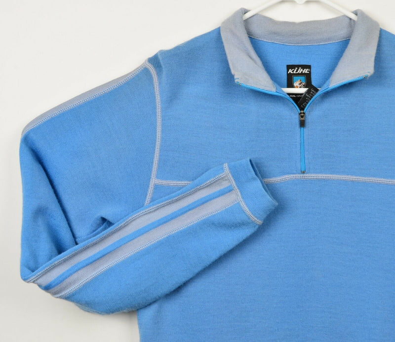 Kuhl Women’s Medium 100% Merino Wool Blue Hiking 1/4 Zip Pullover Sweater