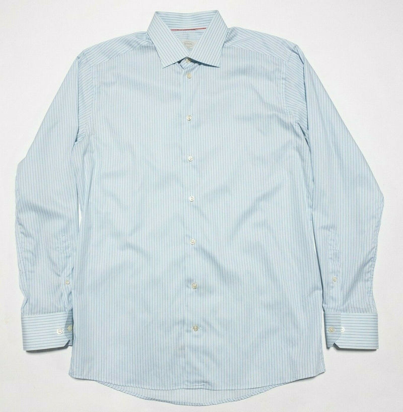 Eton Men's 16/41 Slim Blue Pinstripe Button-Front Dress Shirt