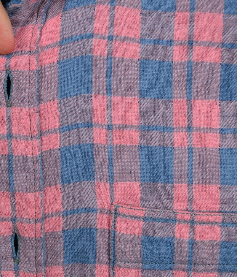 Faherty Brand Men's Large Reversible Pink Plaid/Blue Chambray Flannel Shirt